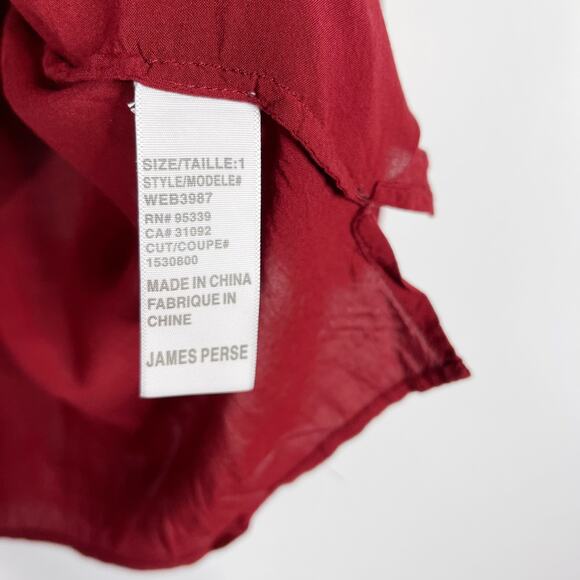 James Perse Womens 1 Small S Maroon Scoop Neck 3/4 Sleeve Blouse Top Pleated - Picture 6 of 7